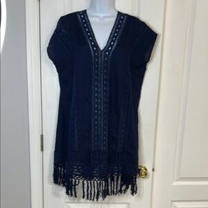 Navy Blue Crochet Trim Swim Coverup